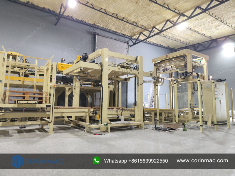 Project in Russia → Dry Mortar Packaging → Layer Palletizing → Stretch Hooding | CORINMAC